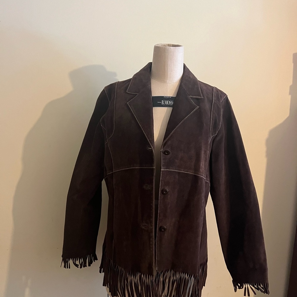 Vintage Chocolate Brown Suede Fringe Jacket